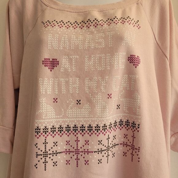 Torrid N'amastay at home with my cat  pink short sleeve sweatshirt - Picture 5 of 7